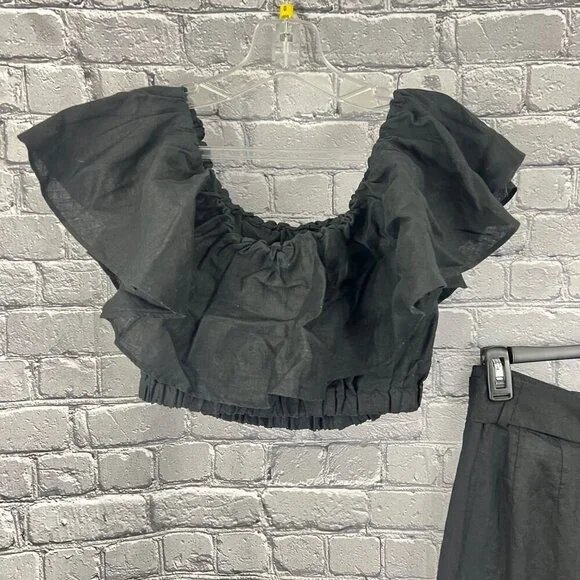 Banana Republic Meridian Black  Linen Pant with Matching Top Size S 4 - Picture 8 of 12